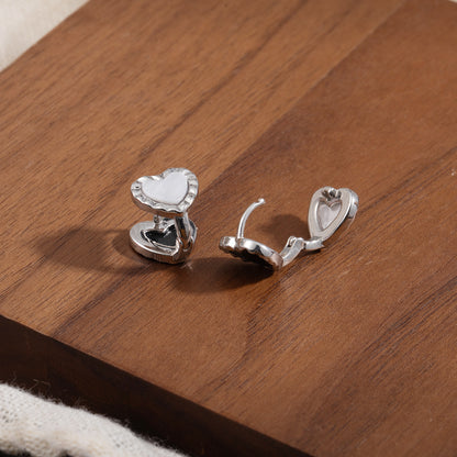 Double-sided Heart-shaped Earrings Ladies Minimalist Black And White Minimalist Jewelry Accessories