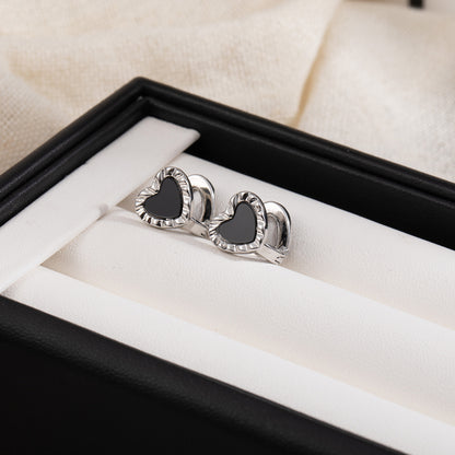 Double-sided Heart-shaped Earrings Ladies Minimalist Black And White Minimalist Jewelry Accessories