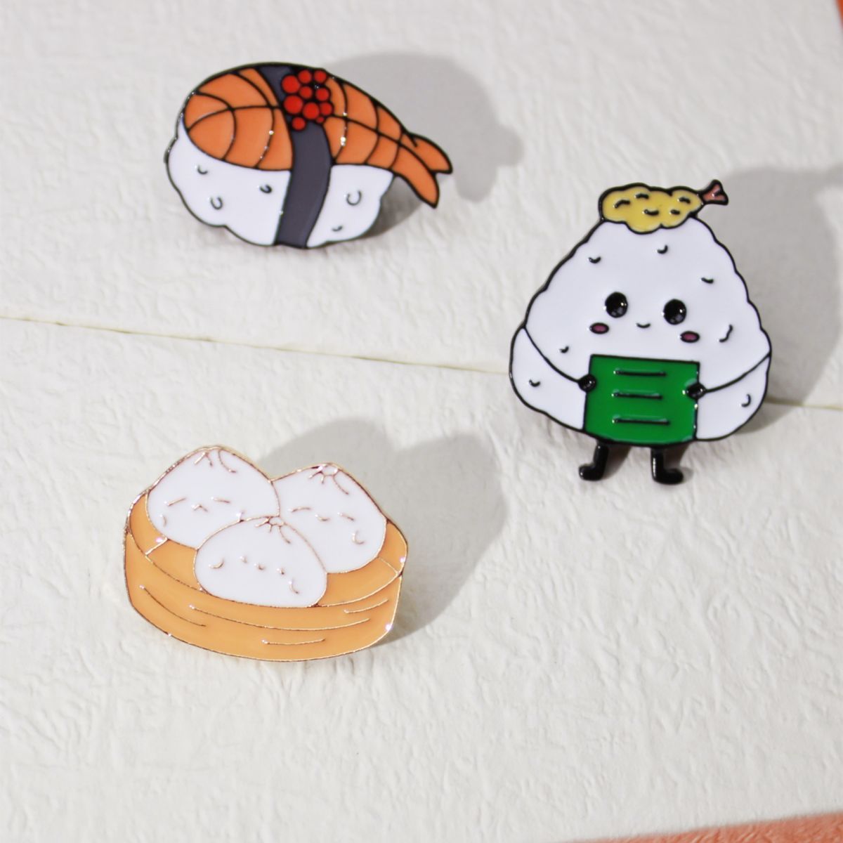 Metal Dumpling Salmon Sushi Tempura Rice Ball Badge Pin Clothing Bag Badge Alloy Brooch