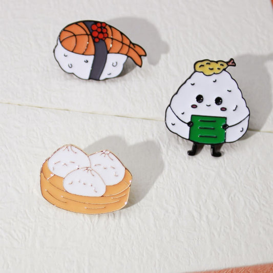 Metal Dumpling Salmon Sushi Tempura Rice Ball Badge Pin Clothing Bag Badge Alloy Brooch