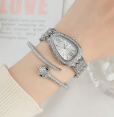 Women Quartz Watch Shiny Diamond Inlaid Rose Gold And Silver Round Dial Wristwatch Matching Versatile Diamond Butterfly Bracelet Set