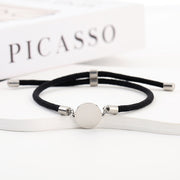 Two-section 15mm Outer Hole Round Black Rope Bracelet Silver