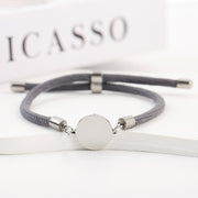 Two-section 15mm Outer Hole Round Gray Rope Bracelet Silver