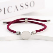 Two-section 15mm Outer Hole Round Burgundy Rope Bracelet Silver