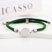 Two-section 15mm Outer Hole Round Green Rope Bracelet Silver