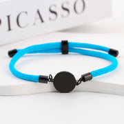 Two-section 15mm Outer Hole Round Light Blue Rope Bracelet Black