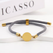 Two-section 15mm Outer Hole Round Gray Rope Bracelet Gold