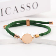 Two-section 15mm Outer Hole Round Green Rope Bracelet Rose Gold