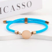 Two-section 15mm Outer Hole Round Light Blue Rope Bracelet Rose Gold