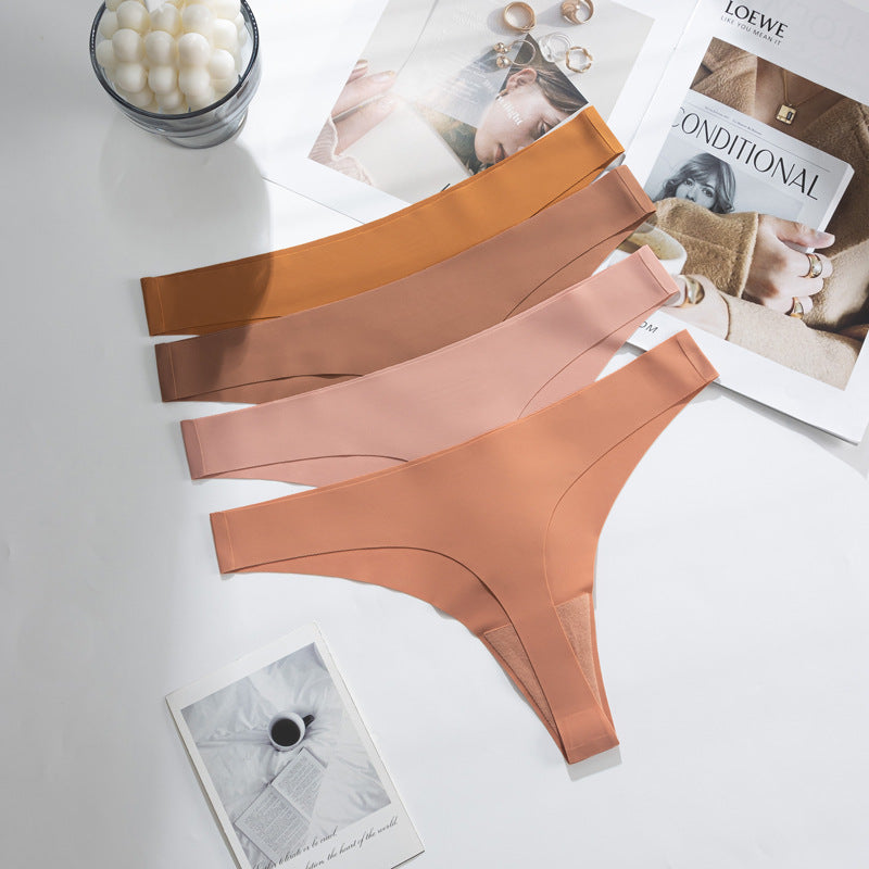 Seamless Solid Color Bikini Panties For Women In Low Waist Design, Made Of Nylon, Suitable For All Seasons