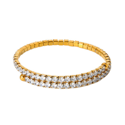 Elegant Women's Bangle For Gem Lovers, 18K Real Gold Plated With Zircon Inlay