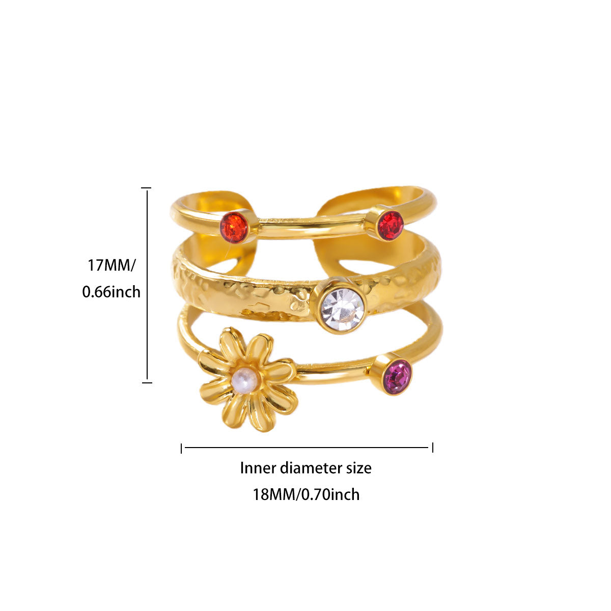 Devil's Eye Ring For Women In 304 Stainless Steel With Electroplated 18K Real Gold Plated And Zircon Inlay