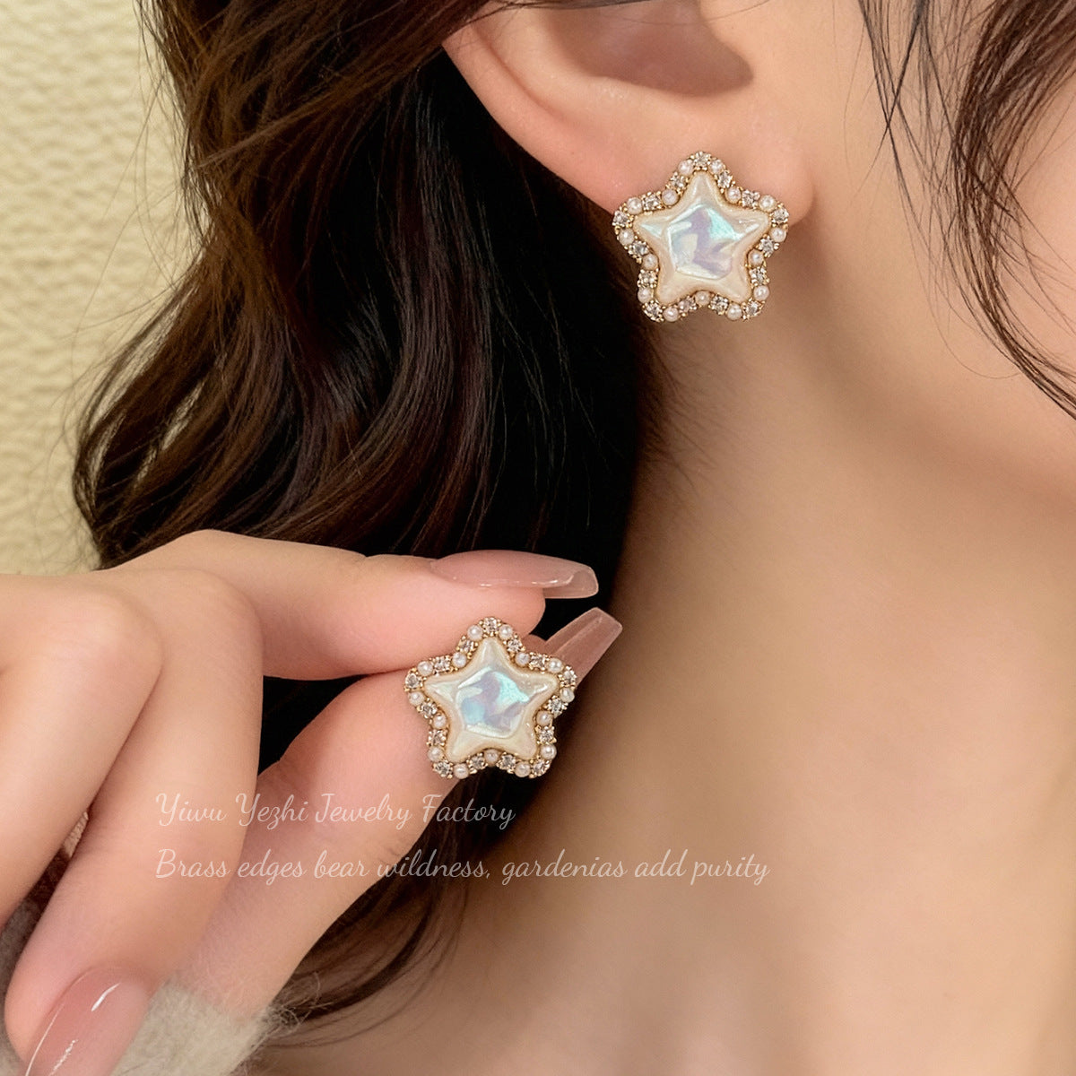 Shiny Zircon Pearl Star Stud Earrings Petite Fairy Tale Jewelry For Women