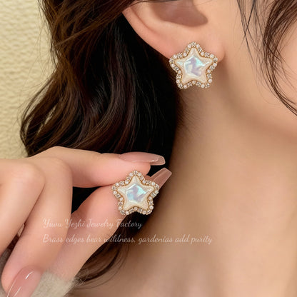 Shiny Zircon Pearl Star Stud Earrings Petite Fairy Tale Jewelry For Women