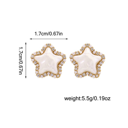 Shiny Zircon Pearl Star Stud Earrings Petite Fairy Tale Jewelry For Women