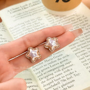 Shiny Zircon Baroque Pearl Pentagram Earrings (Thickened Real Gold Plating)