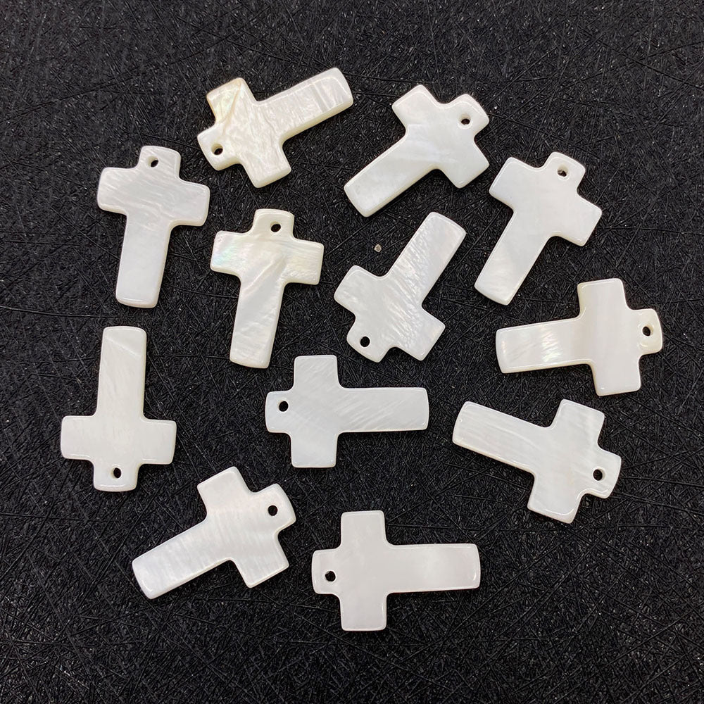100 PCS White Natural Shell Cross Pendants Featuring Carving Craftsmanship For Jewelry Making