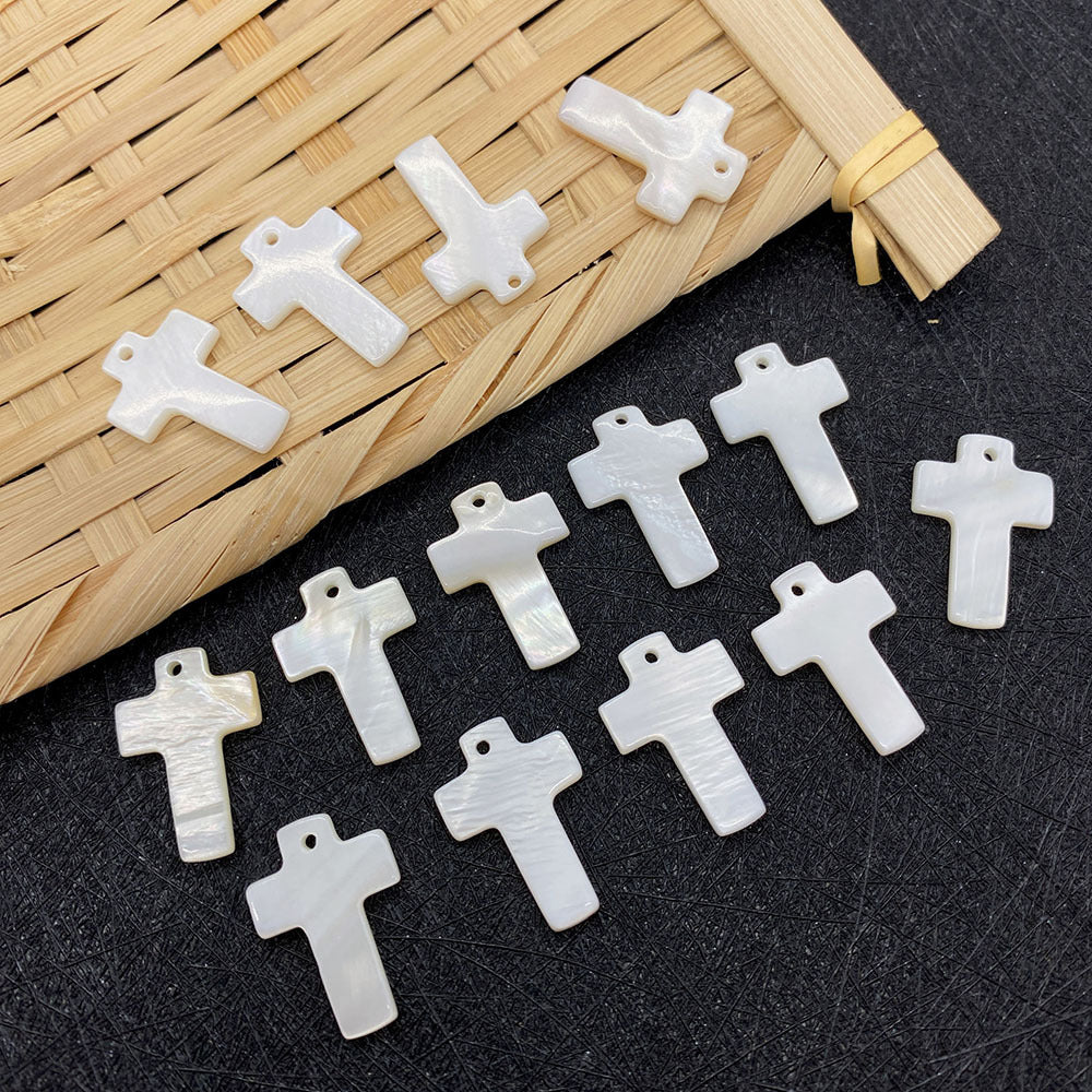 100 PCS White Natural Shell Cross Pendants Featuring Carving Craftsmanship For Jewelry Making