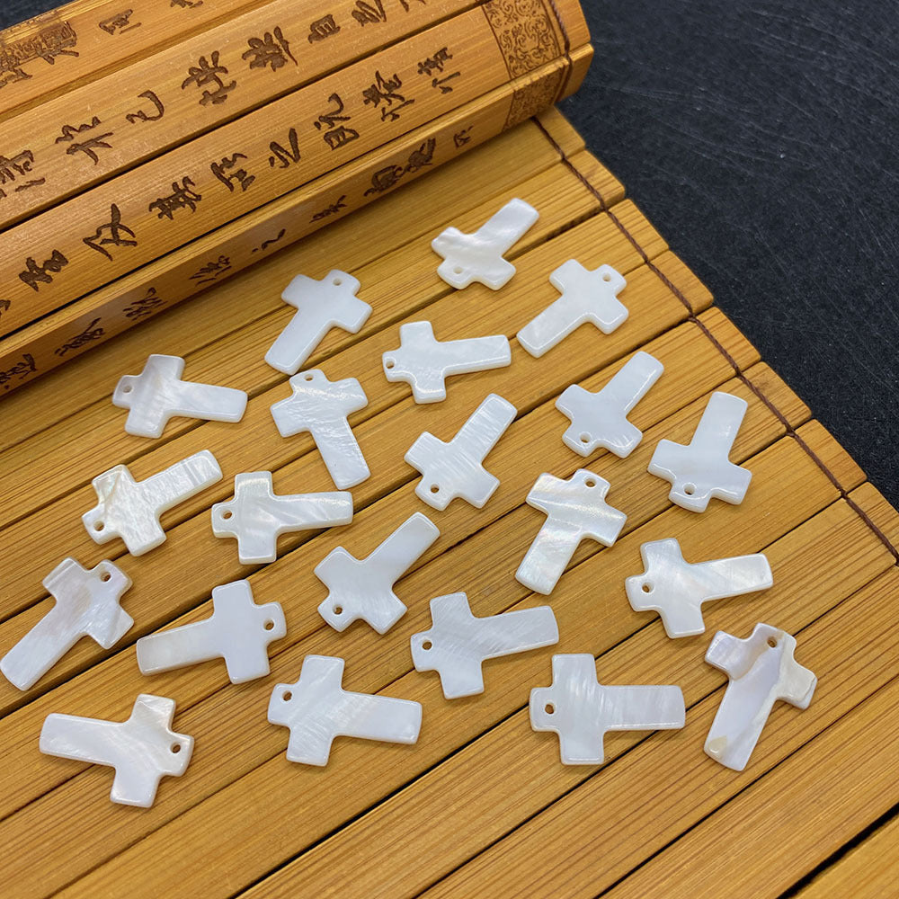 100 PCS White Natural Shell Cross Pendants Featuring Carving Craftsmanship For Jewelry Making