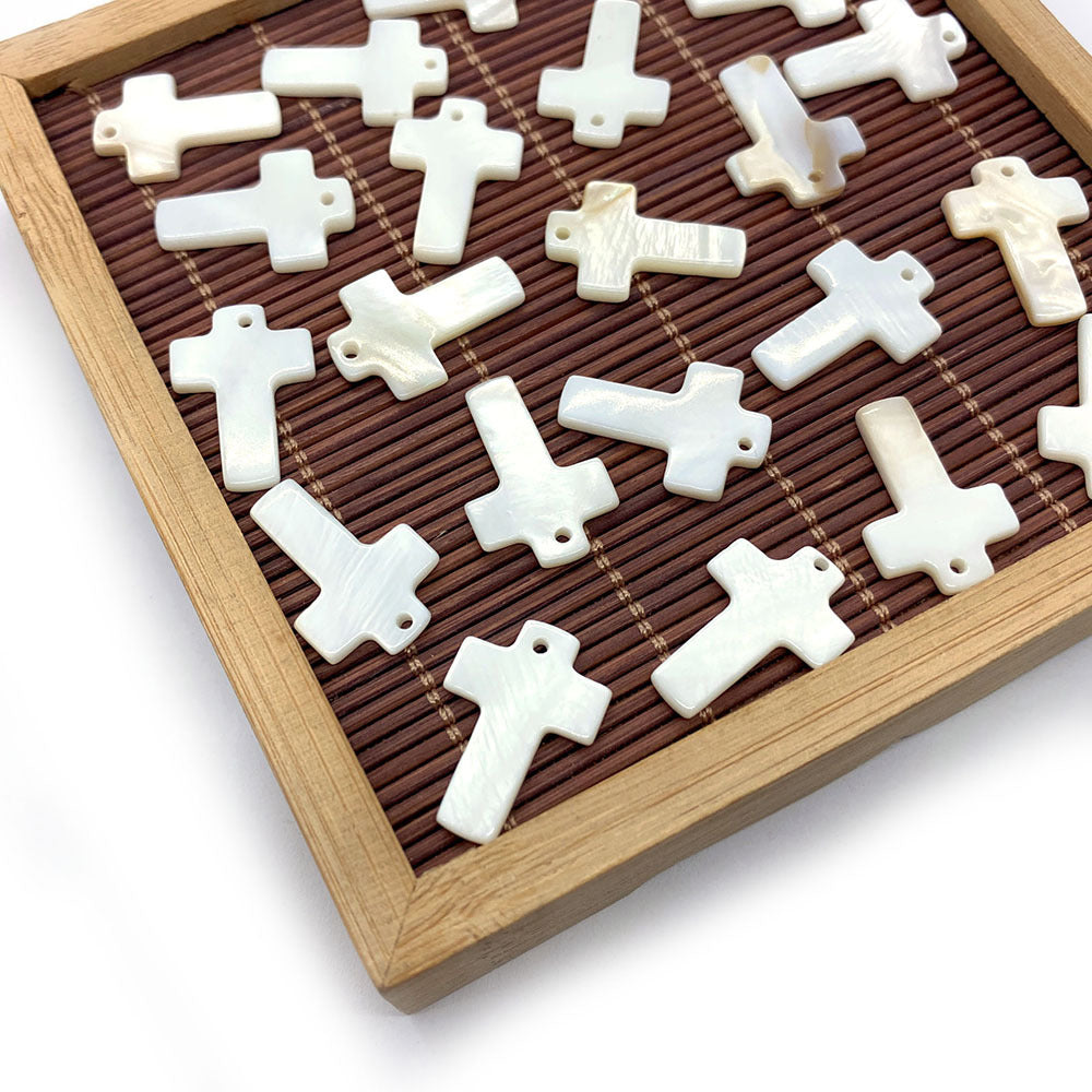 100 PCS White Natural Shell Cross Pendants Featuring Carving Craftsmanship For Jewelry Making