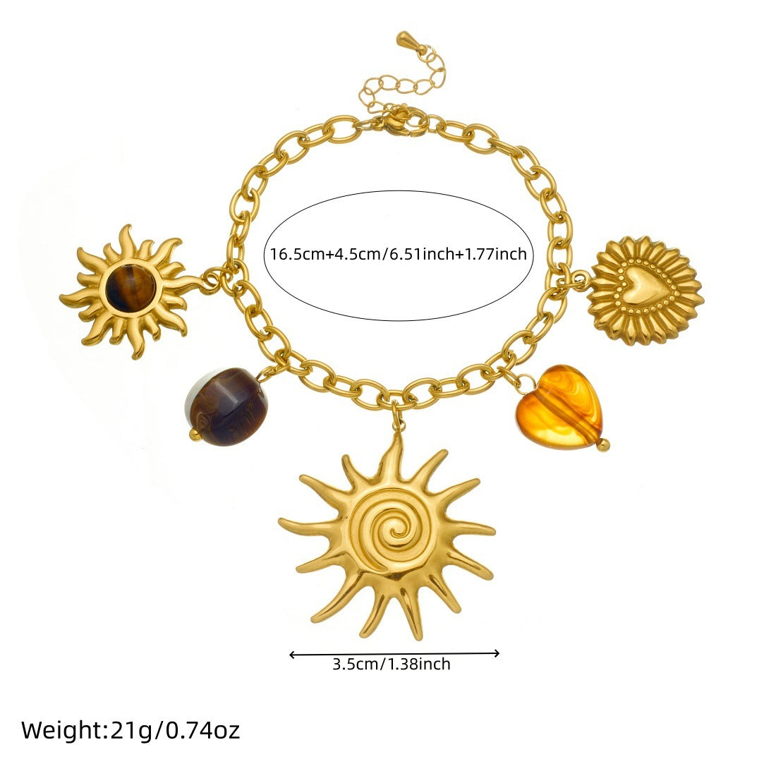 Retro Sun Heart Shape Bracelet For Women In Golden 304 Stainless Steel