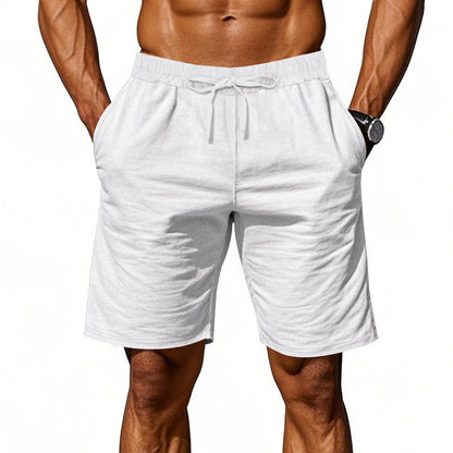 Men's Casual Khaki Linen Shorts Co-ord Set With V Neck Long Sleeve Top And Shorts