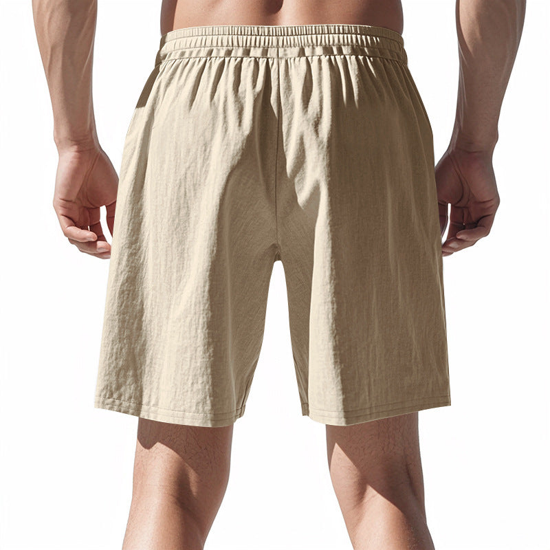 Men's Casual Khaki Linen Shorts Co-ord Set With V Neck Long Sleeve Top And Shorts