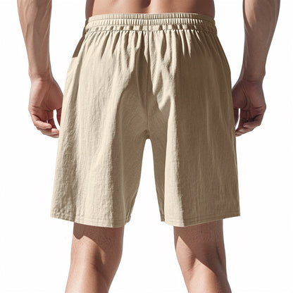 Men's Casual Khaki Linen Shorts Co-ord Set With V Neck Long Sleeve Top And Shorts