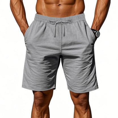 Men's Casual Khaki Linen Shorts Co-ord Set With V Neck Long Sleeve Top And Shorts