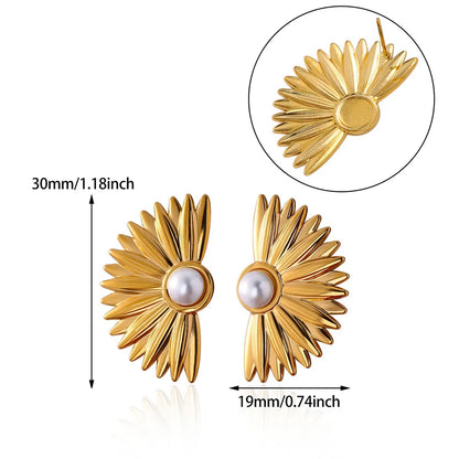 Dandelion Round Geometric Stud Earrings For Women In Durable 304 Stainless Steel