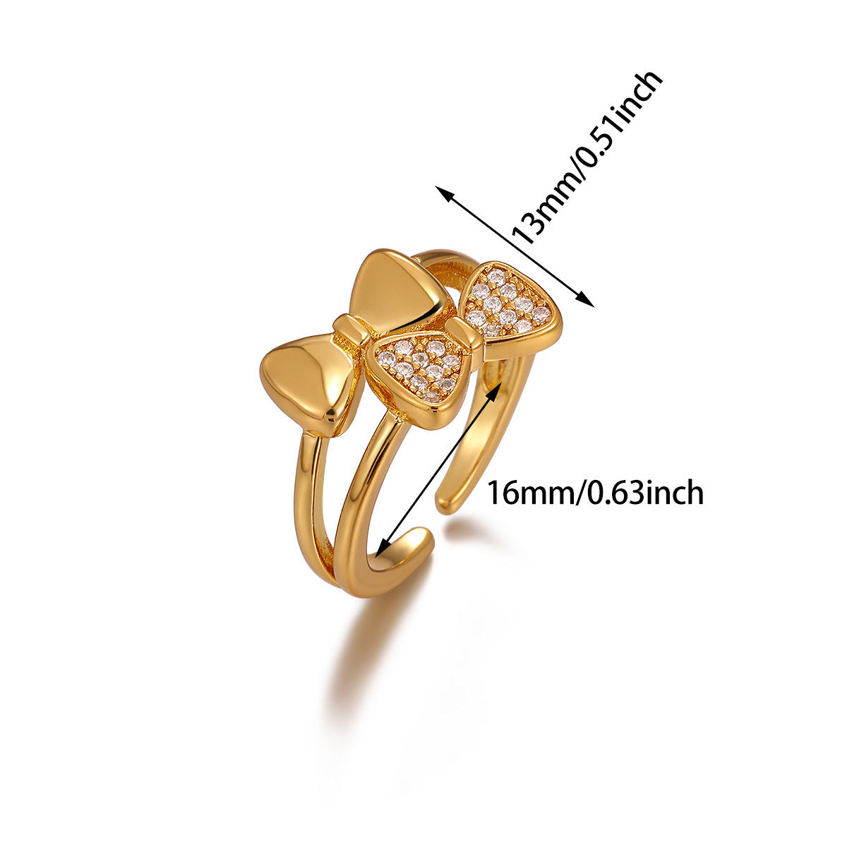 Heart Shape Ring For Women In 18K Real Gold Plated Copper With Zircon Inlay, Golden