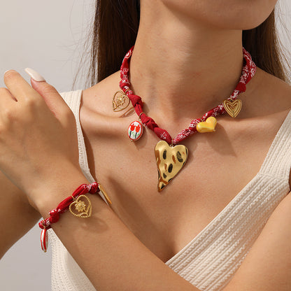 Bohemian Jewelry Set Featuring Heart Shape Pattern In Cloth Material