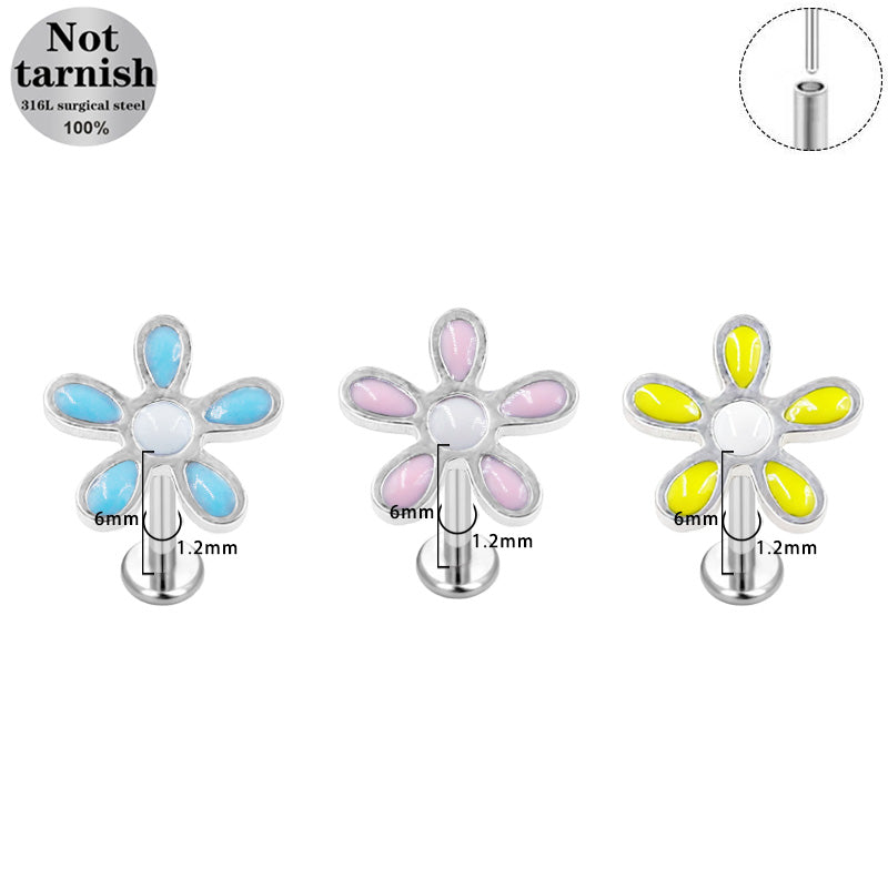 Three-dimensional Flowers Titanium Steel Lip Ring With Platinum Plating And Zircon Inlay, 1 PCS Package, Unisex