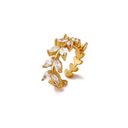 Open Copper Ring For Women Featuring Zircon Inlay With Elegant Grain Pattern
