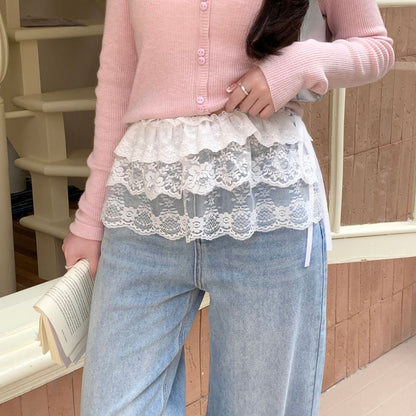 Solid Color Nylon Streetwear Skirt With Lace Craft, Regular Fit, Irregular Hem, Perfect For Summer