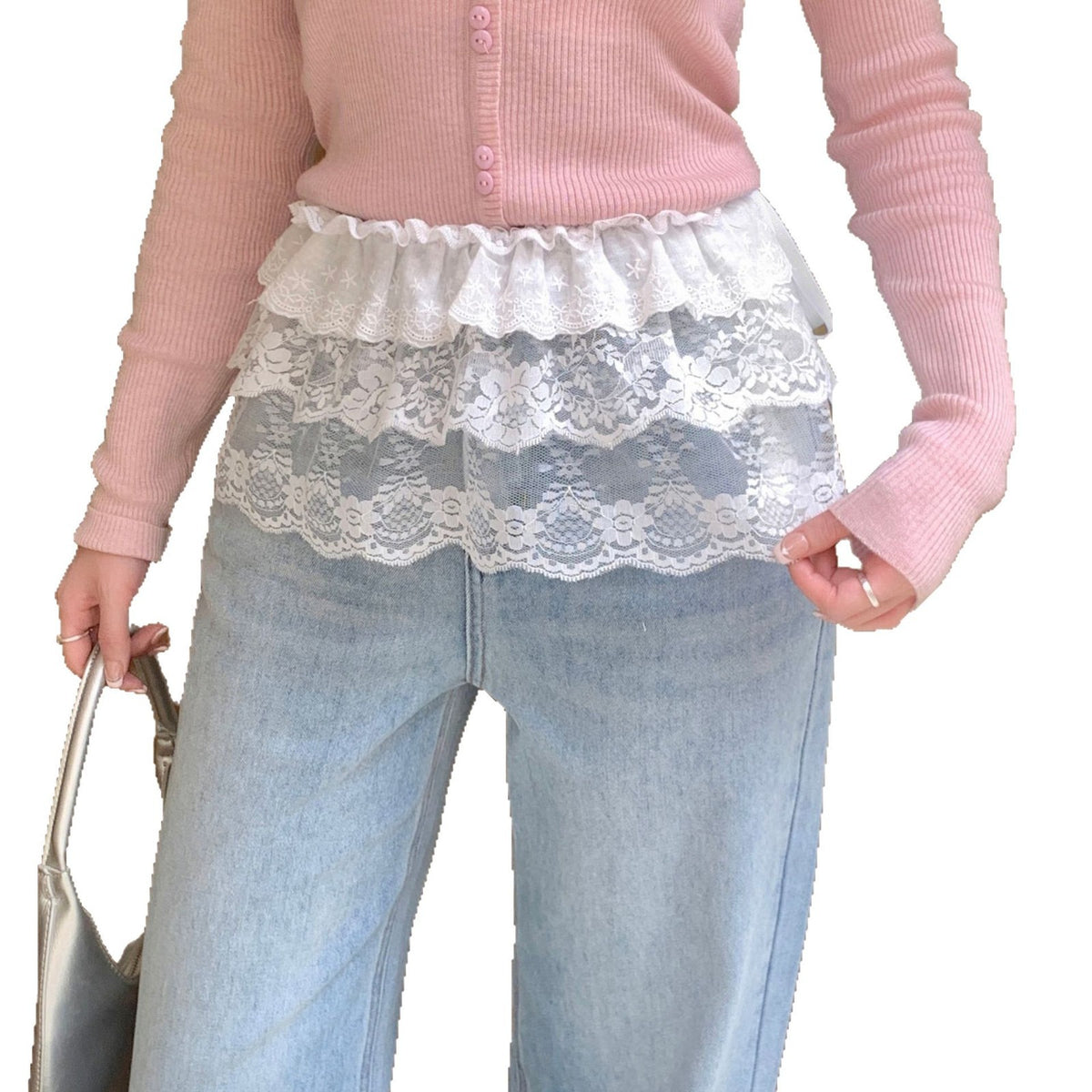 Solid Color Nylon Streetwear Skirt With Lace Craft, Regular Fit, Irregular Hem, Perfect For Summer