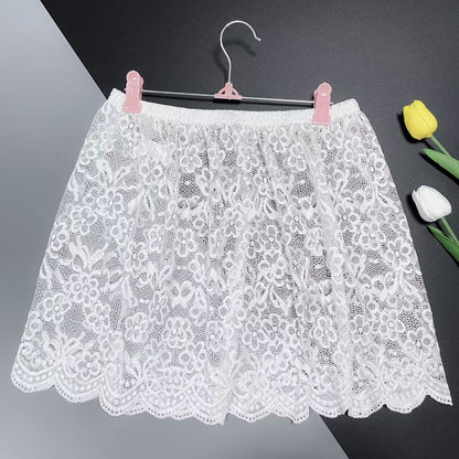 Solid Color Nylon Streetwear Skirt With Lace Craft, Regular Fit, Irregular Hem, Perfect For Summer