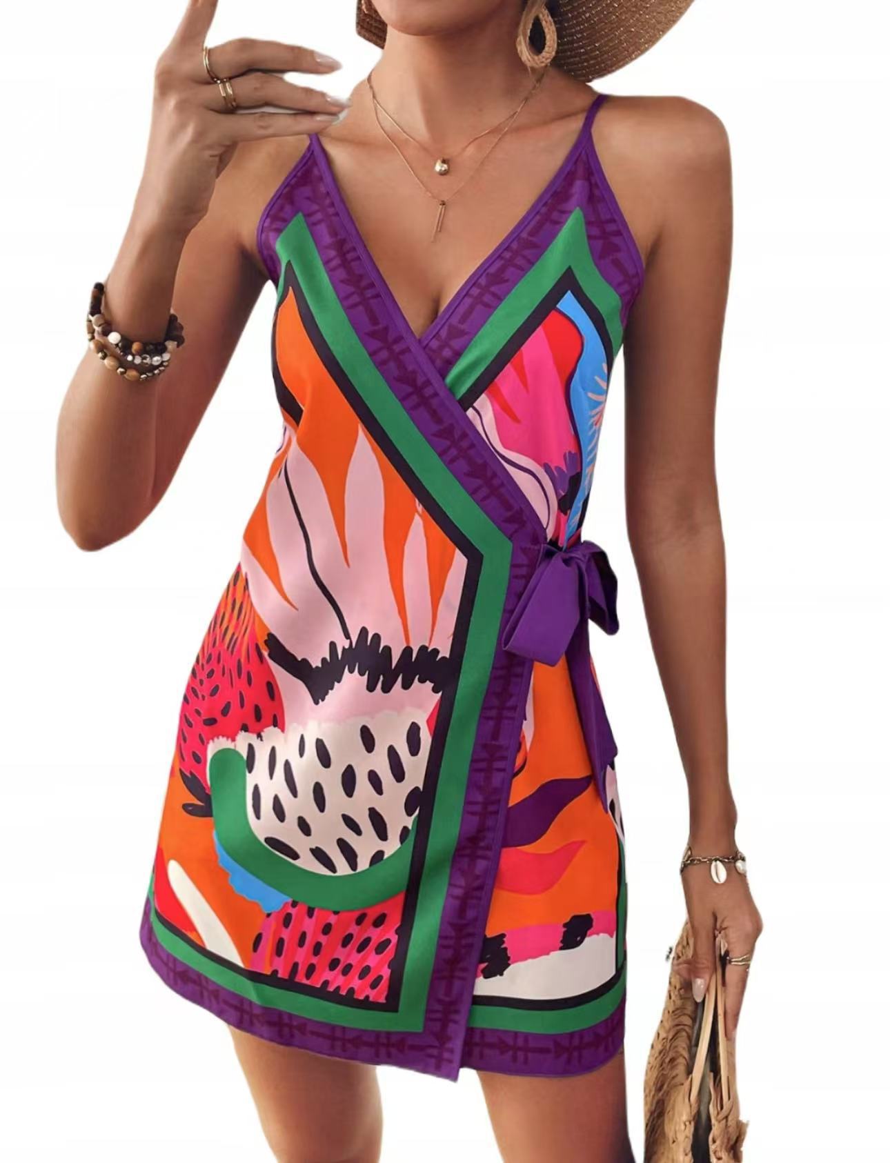 Floral Sleeveless V Neck Casual Regular Dress In Polyester Fabric With Above Knee Length
