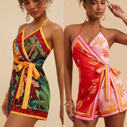 Simple Style Women's Floral Romper Shorts For Daily Wear, Made With Polyester Fabric Featuring Printing Craft
