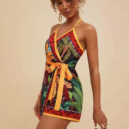 Simple Style Women's Floral Romper Shorts For Daily Wear, Made With Polyester Fabric Featuring Printing Craft