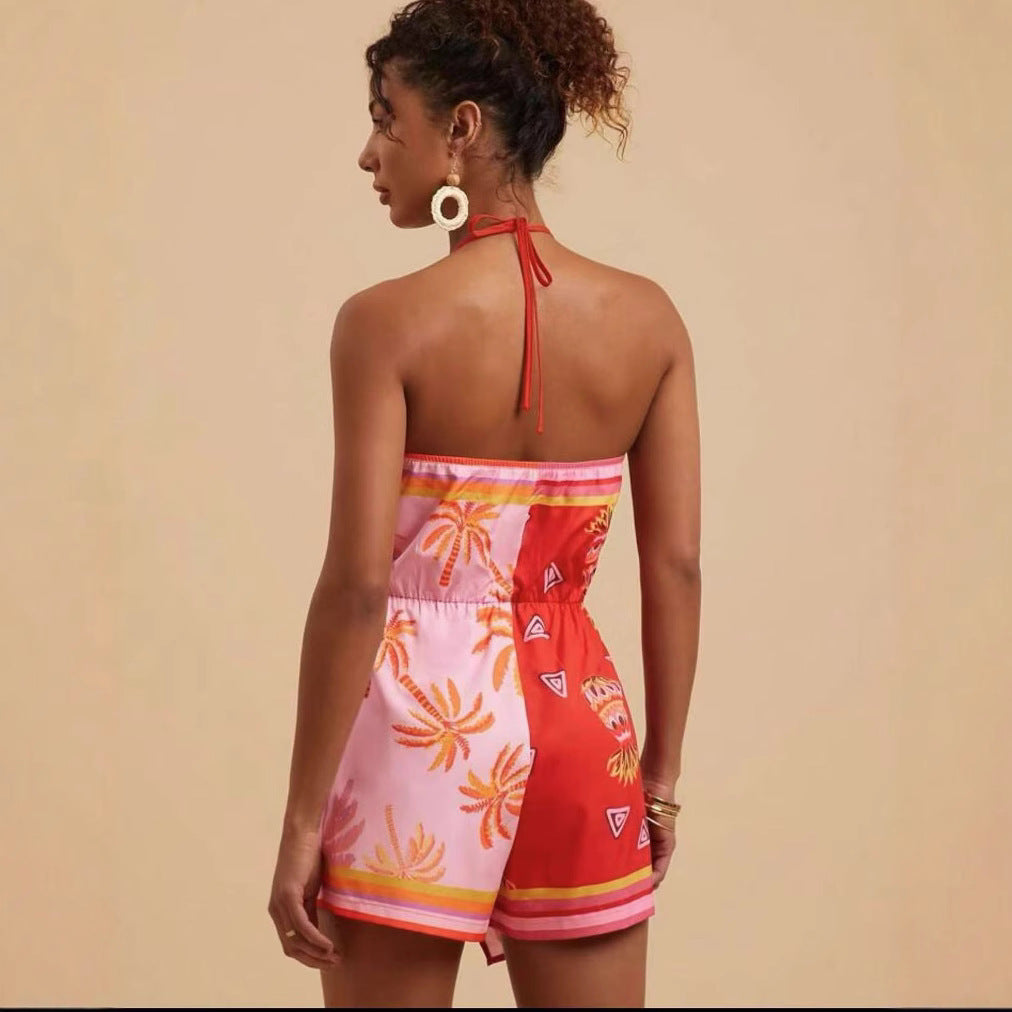 Simple Style Women's Floral Romper Shorts For Daily Wear, Made With Polyester Fabric Featuring Printing Craft