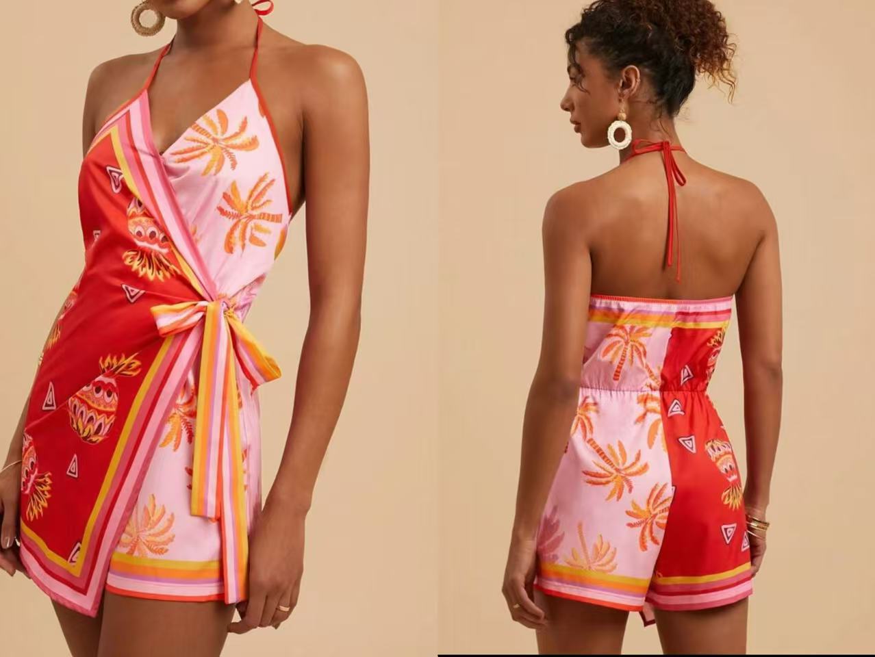 Simple Style Women's Floral Romper Shorts For Daily Wear, Made With Polyester Fabric Featuring Printing Craft