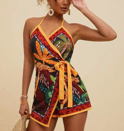 Simple Style Women's Floral Romper Shorts For Daily Wear, Made With Polyester Fabric Featuring Printing Craft