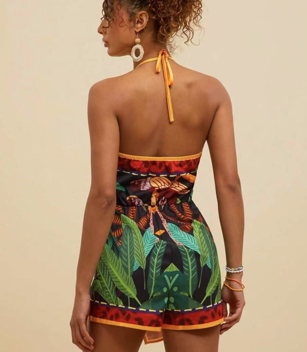 Simple Style Women's Floral Romper Shorts For Daily Wear, Made With Polyester Fabric Featuring Printing Craft