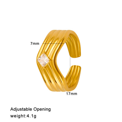 Women’s Titanium Steel Bangle With Golden Plated Finish And Zircon Inlay Featuring Elegant Line Pattern