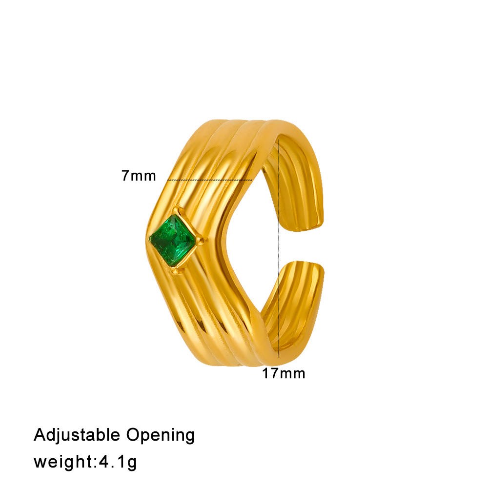 Women’s Titanium Steel Bangle With Golden Plated Finish And Zircon Inlay Featuring Elegant Line Pattern