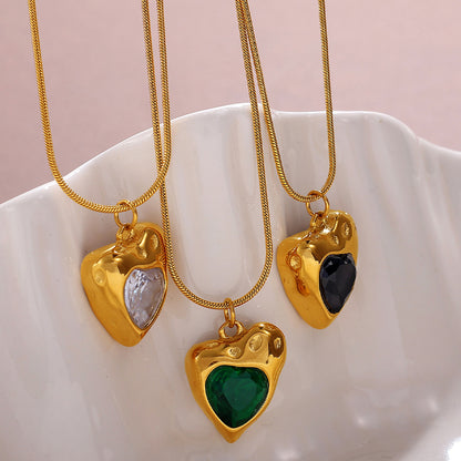 Rose Gold Plated Stainless Steel Necklace Ladies Irregular Color Collision Heart Pendant French Jewelry
