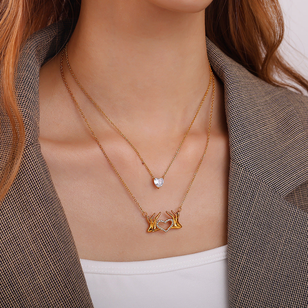 Rose Gold Plated Stainless Steel Necklace Ladies Irregular Color Collision Heart Pendant French Jewelry