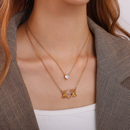 Rose Gold Plated Stainless Steel Necklace Ladies Irregular Color Collision Heart Pendant French Jewelry