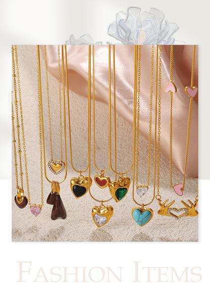 Rose Gold Plated Stainless Steel Necklace Ladies Irregular Color Collision Heart Pendant French Jewelry